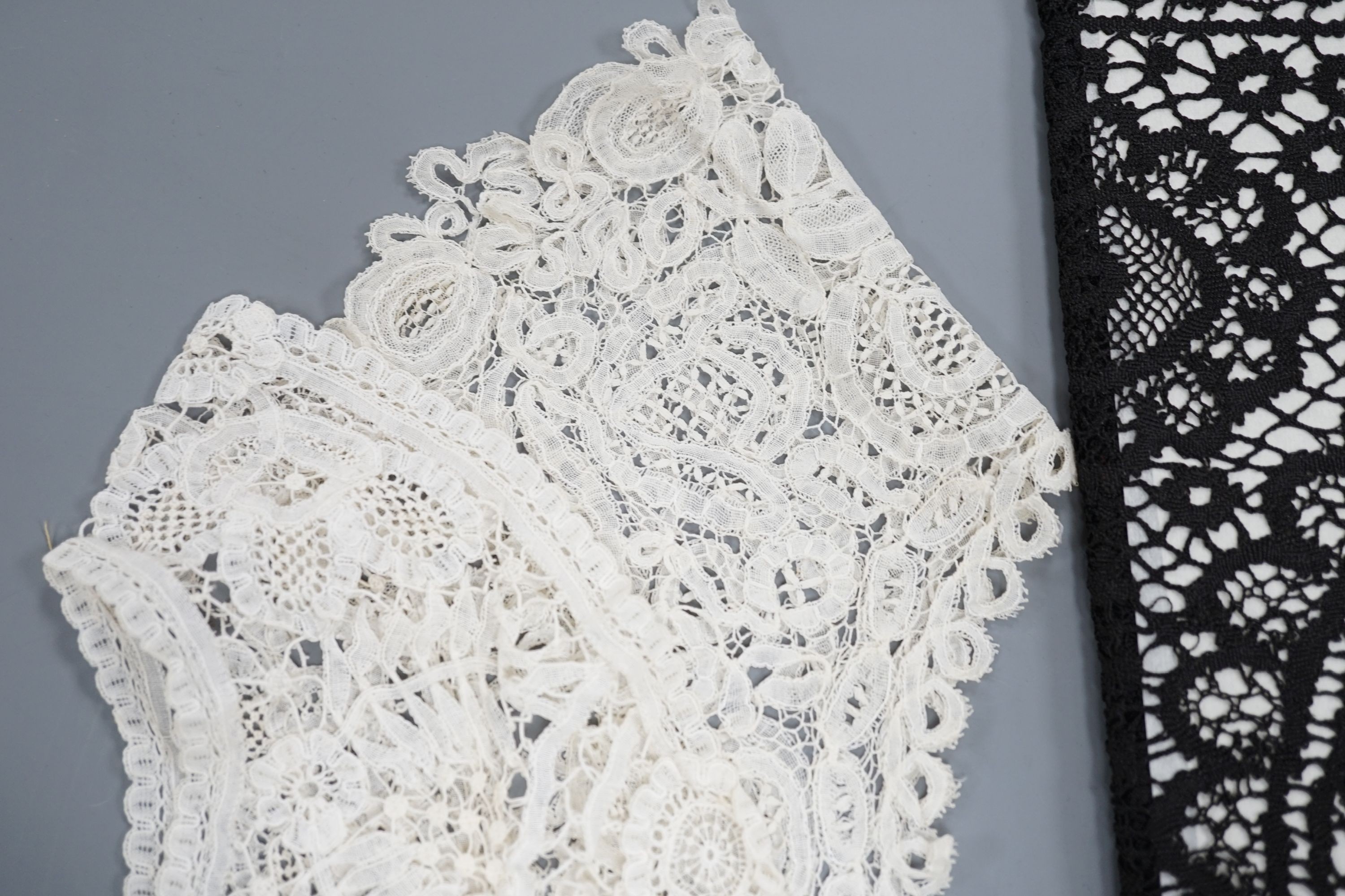 A collection of 19th century hand made bobbin lace and other handmade collars and trimmings, including Honiton, Irish crochet.